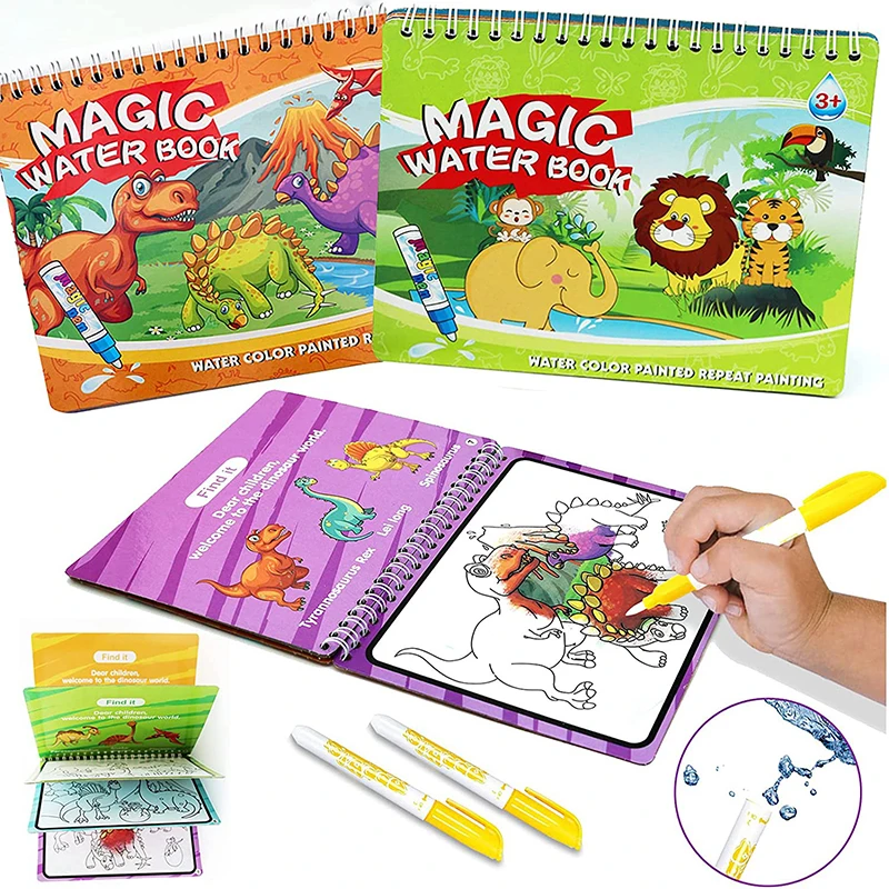 

Magical Book Water Coloring Books Drawing Cartoons Books with Doodle Pen Painting Board Gift for Kids Early EducationToys