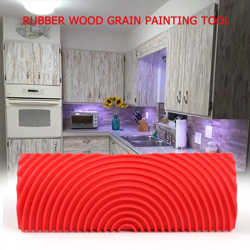 

2pcs Rubber Red Cylinder Roller Brush Tool Home Wood Grain Graining Pattern Wall Paint Art Embossing DIY Brushing Painting Tool