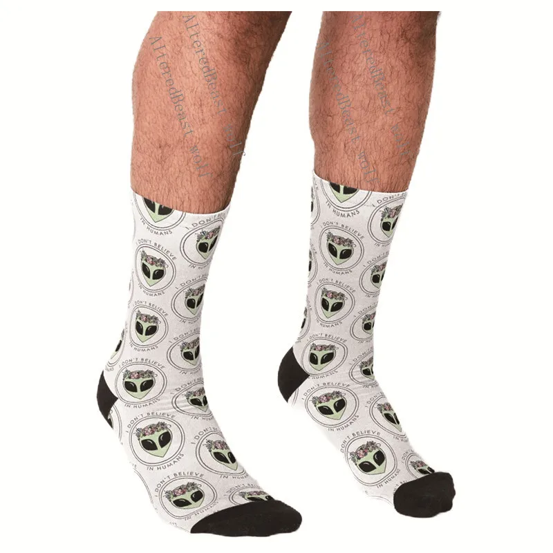 

Men's Funny socks Alien I Don't Believe In Humans Socks harajuku Men Happy hip hop Novelty boys Crew Casual Crazy Socks for men