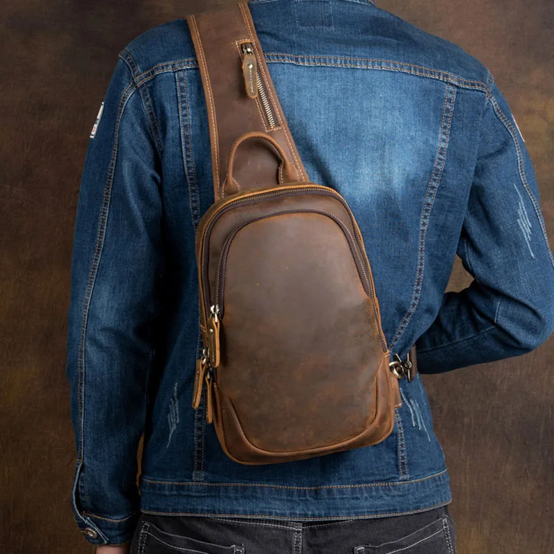 AETOO  Genuine Leather Shoulder Bags for Men Chest Bags Multifunction Crossbody Bag Vintage Cowhide Chest Packs Daypacks New