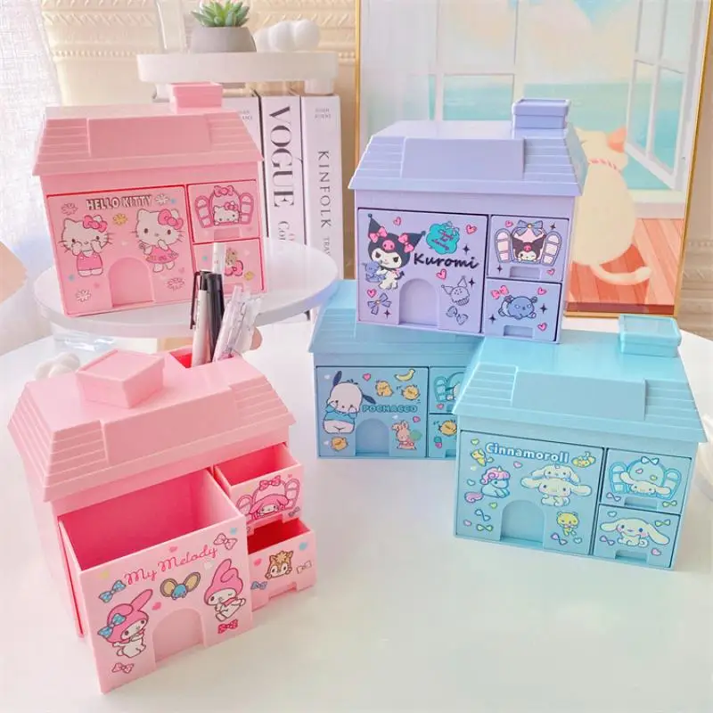 

Sanrioed Kawaii Hello Kittys мультфильм Милая моя мелодия Kuromi Cinnamoroll дом форма коробка для хранения искусственная шкатулка для ювелирных изделий