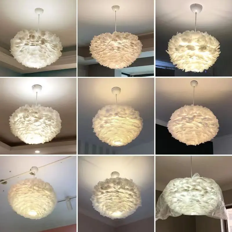 

Modern Feather Pendant Lights for Children's Princess Room Bedroom Bedside Hanging Lamps Living Room Feather Chandelier Lighting