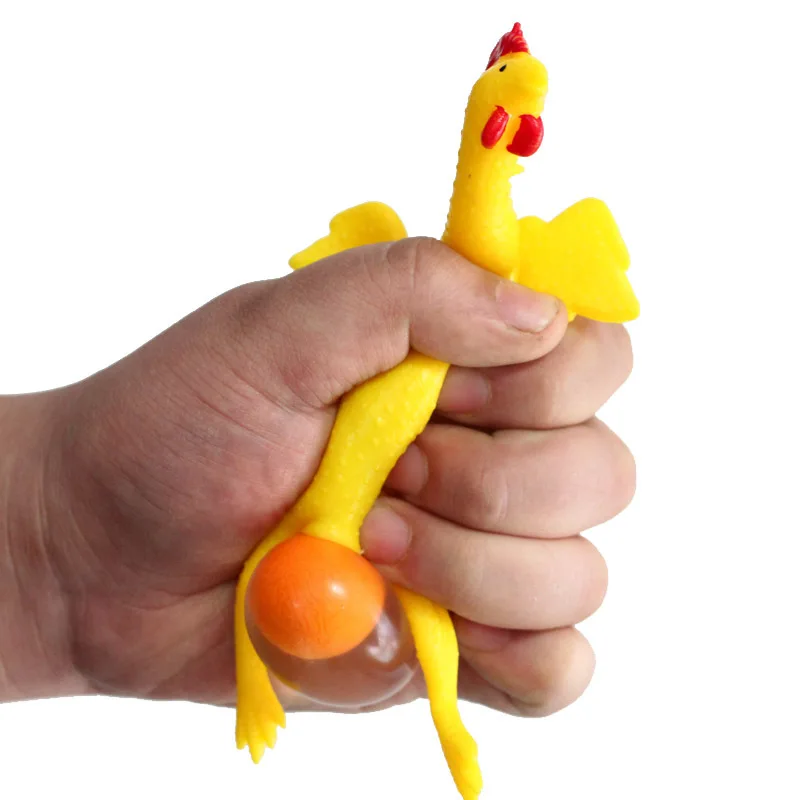Funny Spoof Tricky Gadgets Toy Chicken Egg Laying Hens Crowded Stress Ball Keychain Keyring Relief Gift landyard for keys creative animal funny toy scary squeezing stress reducing tricky gift