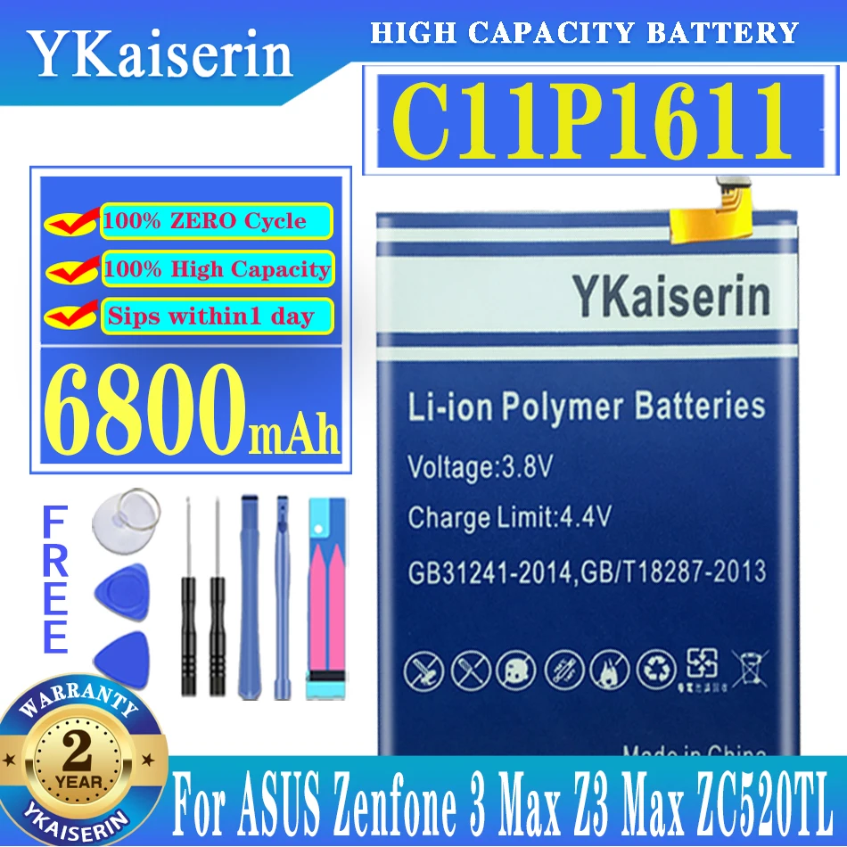 

YKaiserin 6800mAh Replacement Smart Phone Battery For ASUS Zenfone 3 Max Zenfone3 Max Z3 Max Z3Max ZC520TL C11P1611 Battery