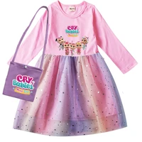 cute cry baby princess kids dress star sequined girls dress spring fall long sleeve children clothing tutu kids party dresses