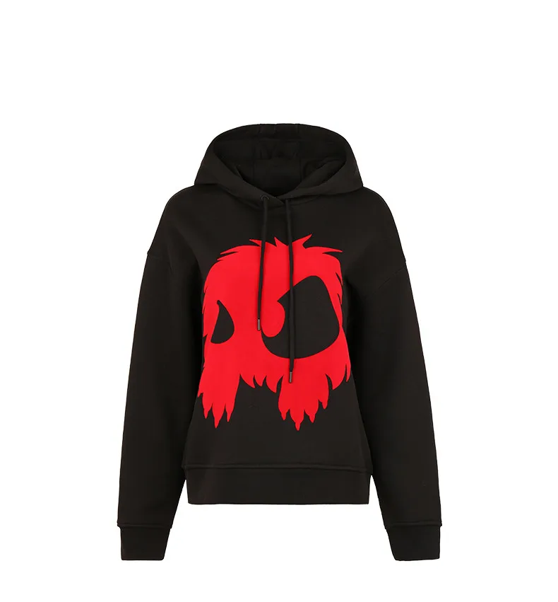 

McQueen Pure Cotton Print Sweater Hooded Pullover Simple Top All-match