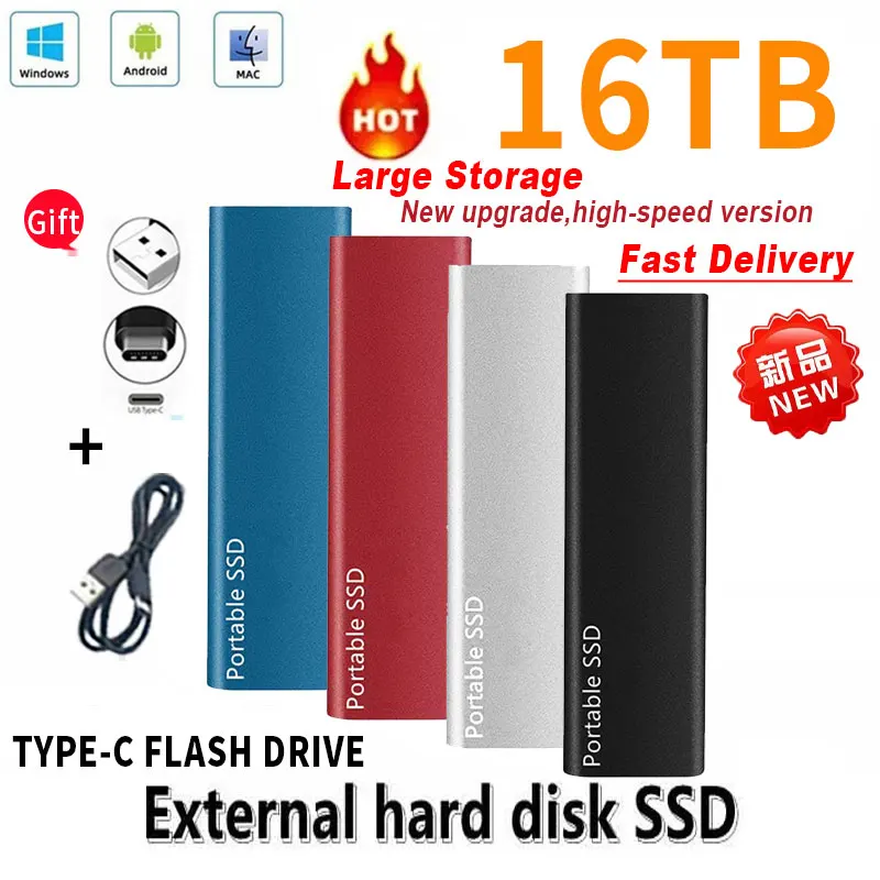External Hard Drive 1TB High-speed Portable Mobile Device SSD Type-C interface Solid State Disk for Desktop/Laptop/Smartphone