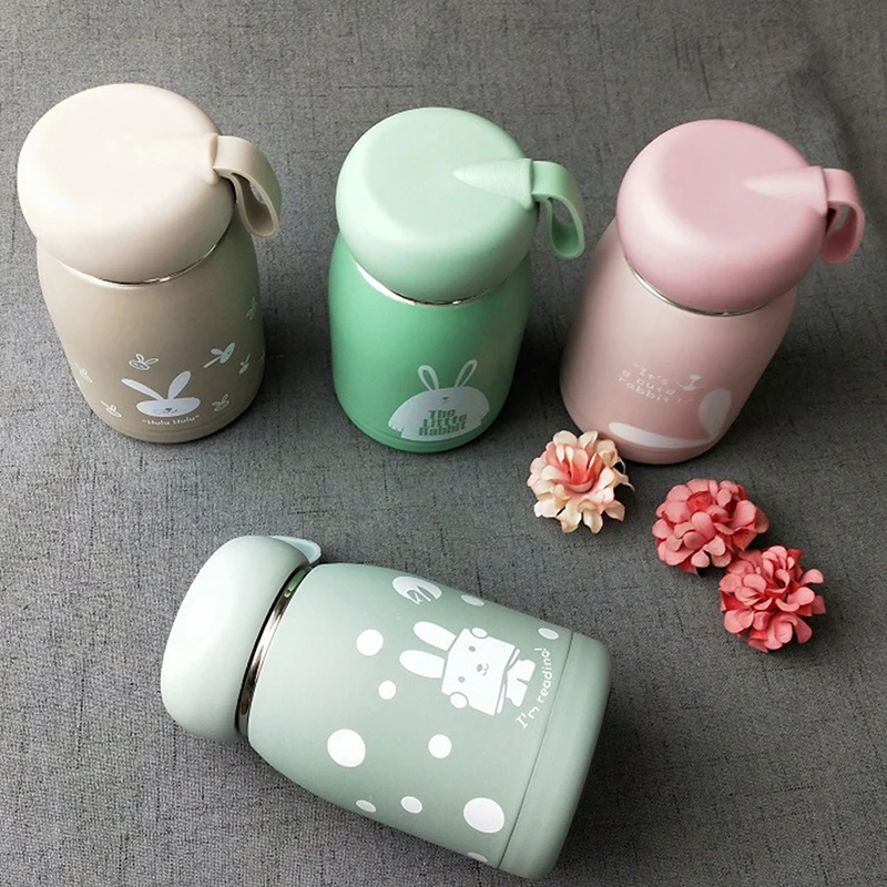

320ML Large Capacity Stainless Thermos Water Bottle Cute Double Drink Belly Cup With Straw Kids School Sport Insulated Tumbler
