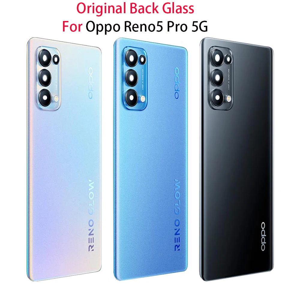 

Reno 5 Pro оригинальная Задняя стеклянная крышка для Oppo Reno5 Pro 5G, задняя крышка корпуса запасная крышка батарейного отсека, с объективом камеры
