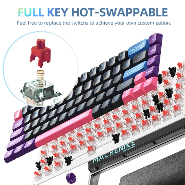 KT68 Mechanical Keyboard 68Keys RGB Hot-Swap Cherry Profile Keycaps Tri Mode Wireless Keyboard For Win/Mac/iPad 2