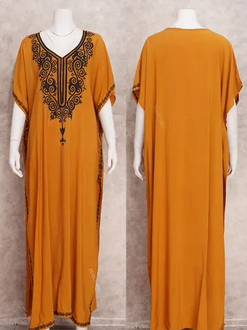 EDOLYNSA 2023 желтый свободный кафтан с вышивкой повседневное летнее платье для отпуска макси Женская одежда пляжная одежда купальник накидка Q1465