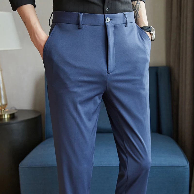 

2022 Men's New Casual Suit Pants Business Fashion Social Spring Autumn Long Solid Casual Pants Office Business Pants T283