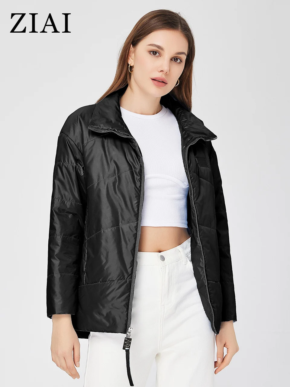 ZIAI 2023 New Women's spring jacket Short Solid Color coat women stand collar high-quality Thin style Zip Casual Parka ZM-10437