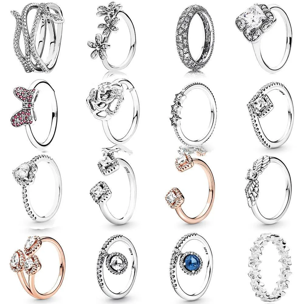 

925 Sterling Silver Ring Pave Classic Elegance With Blue Crystal Rings For Women Wedding Party Fashion Jewelry