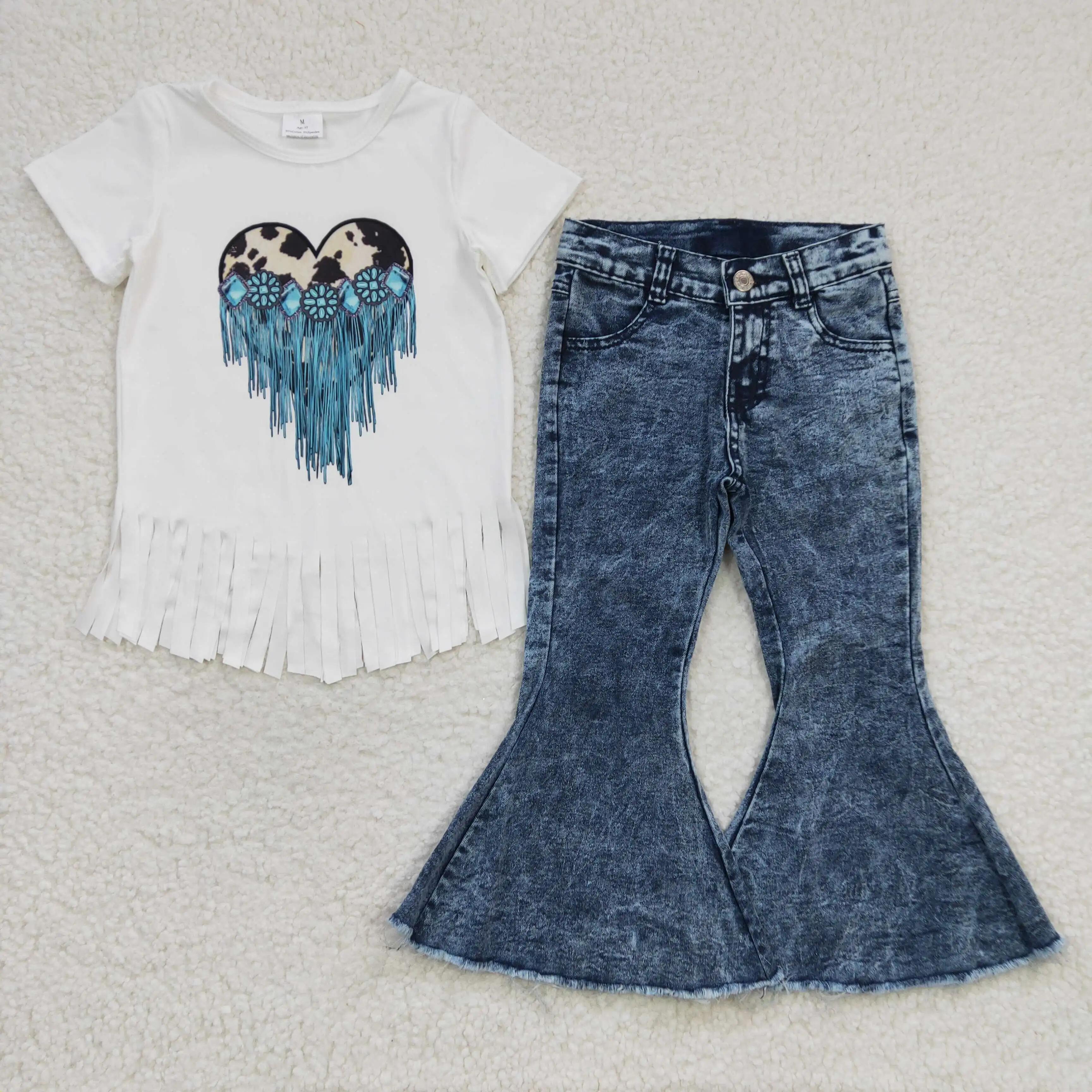 

Baby Girls Spring Jeans Sets T-Shirts +Denim Pants 2Pieces For Kids Girls Flare Trousers Children Casual Outfits Clothing 2-8 Y