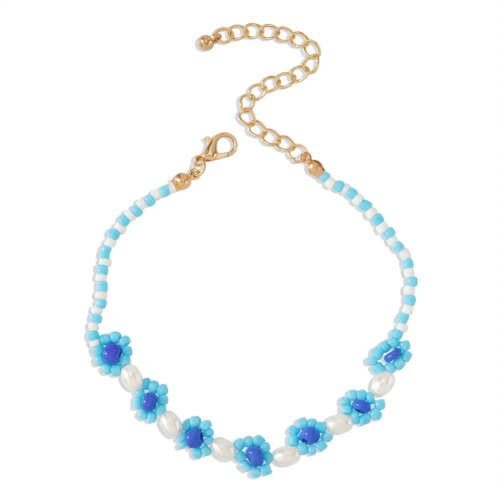 Сладкий этнический браслет для женщин с яркими бусинами риса и жемчужиной в виде цветка, бохемское украшение на ногу 2022 года.