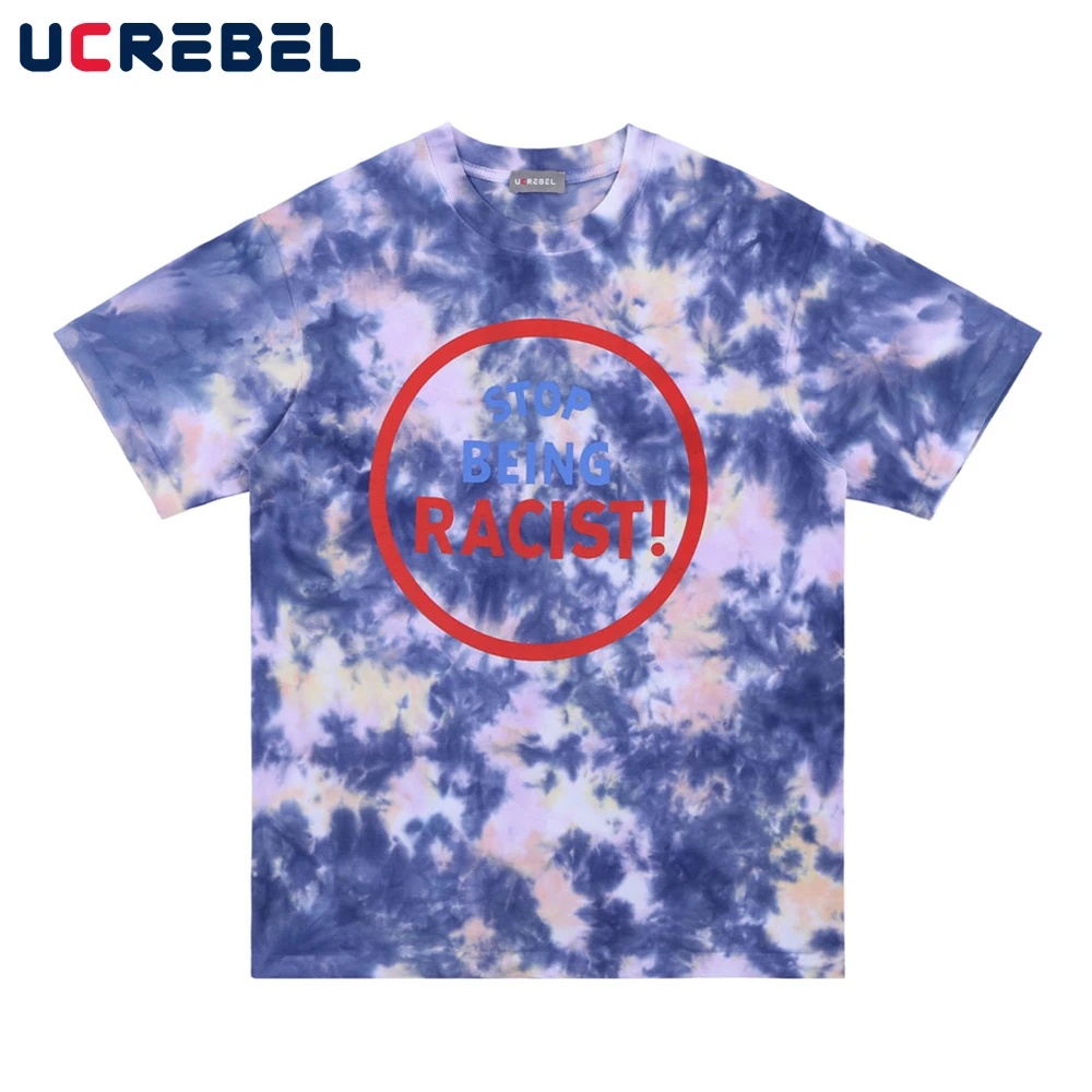 

Tie-dye Short Sleeve T-shirt Mens High Street Summer Half-Sleeve Streetwear Loose Crew Neck Cotton Tee Men