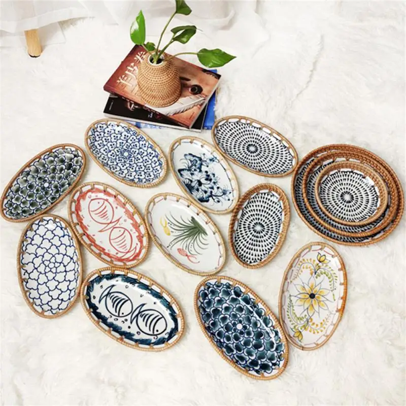 

Light Luxury Storage Plate Portable Snack Storage Basket Ceramic Desktop Serving Trays Dinner Serving Tray Kitchen Supplies 2023