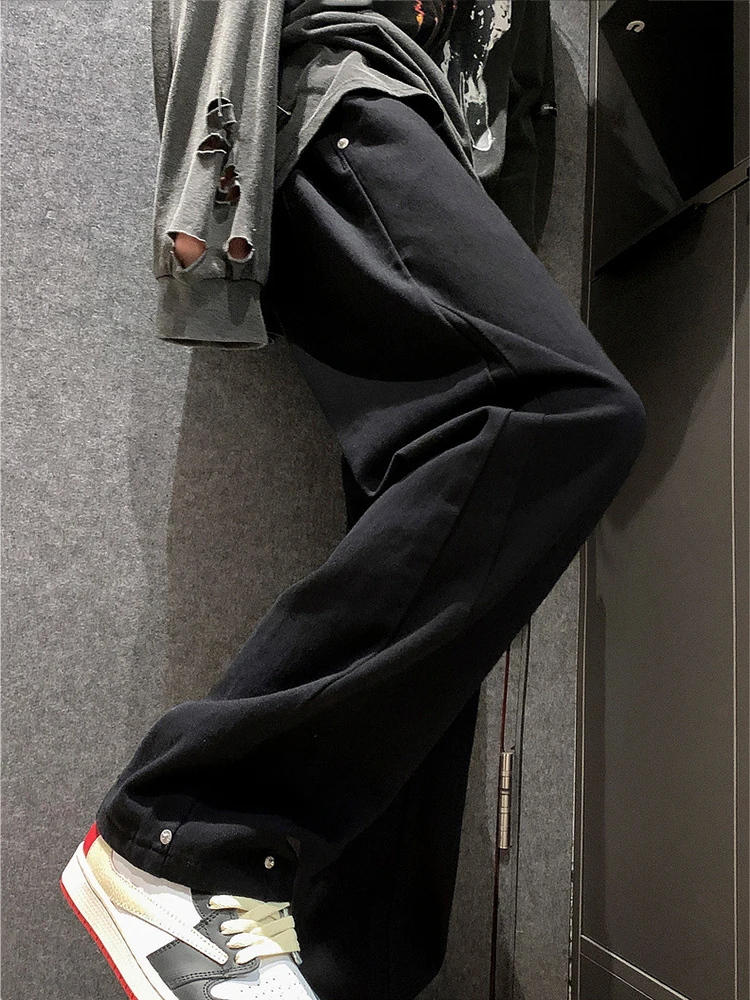 Washed Men's Jeans American Trend High Street Retro Straight Jeans Vibe Style Casual Loose Drape Trousers Streetwear Y2k Hombre