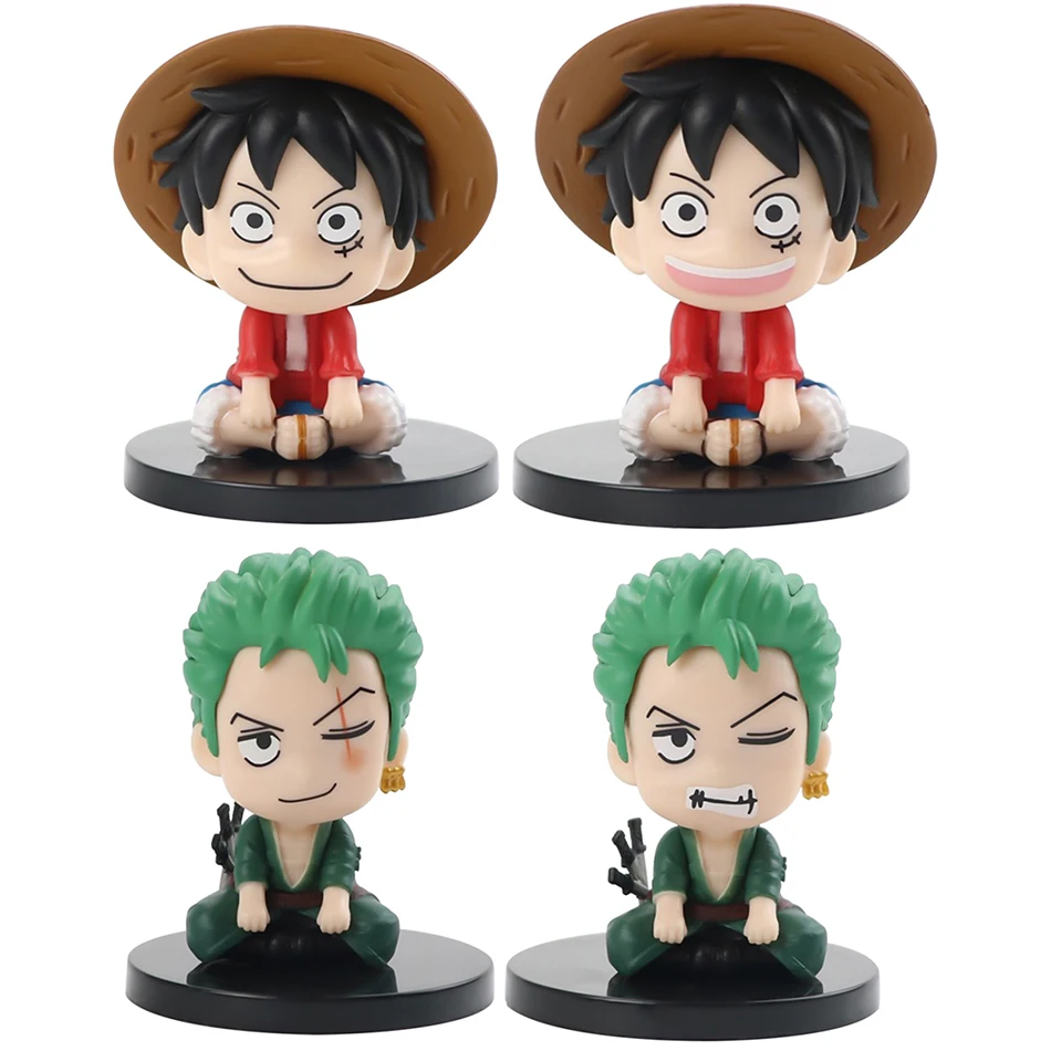 

7cm 4 pieces One Piece Anime Figure Monkey D Luffy Roronoa Zoro Kawaii Toys Model Toy Q Figural Car Decoration PVC Model Figure