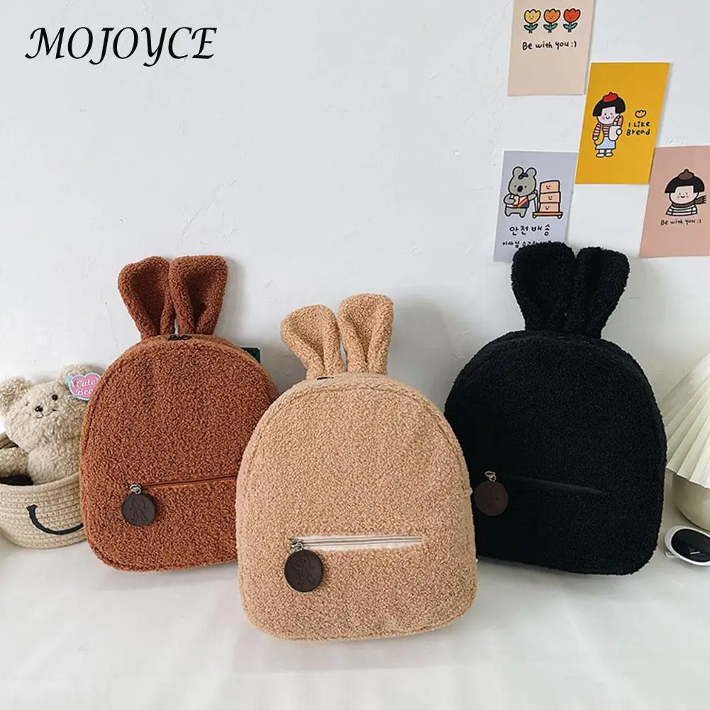 

Stylish Contrast Color Women Travel Rucksack Bunny Ears Zipper Daily Shopping Backpacks Leisure Girls Shoulder Knapsacks