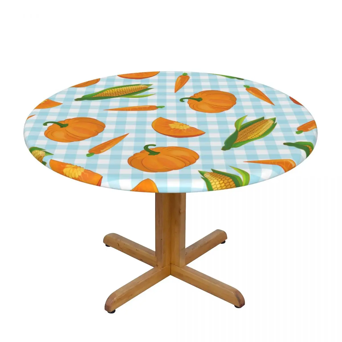 

Fitted Round Tablecloth Protector Soft Glass Table Cover Pumpkin Carrot Corn Symbols Anti-Scald Plate Kitchen Home Tablemat