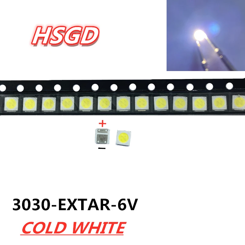 Светодиодная подсветка высокой мощности LED 1.8W 3030 6V прохладный белый 150-187LM PT30W45 V1 для телевизоров - 100 штук PCT LEXTAR.