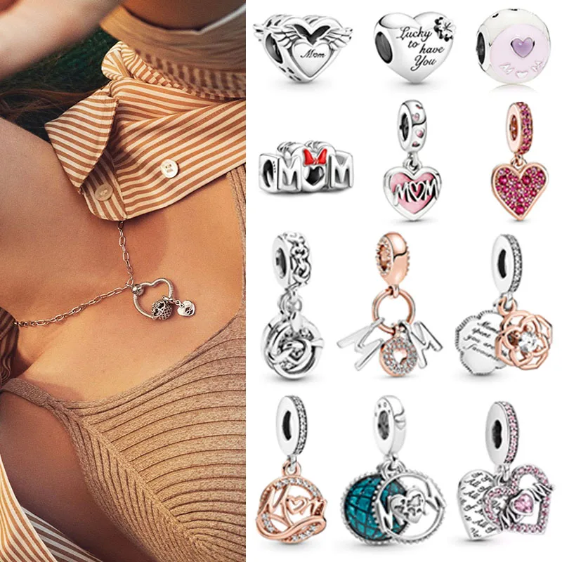 

2021 Mother's Day Hot Sale 925 Sterling Silver Beads Openwork Heart Mum Charm Fit Pandora Women Bracelet & Necklace Diy Jewelry