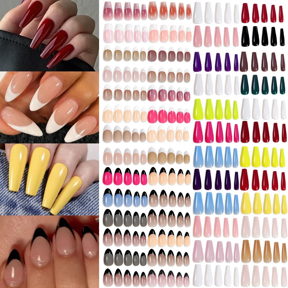 14 смешанных французских накладных ногтей 96 шт. твердый цвет длинный гроб балет