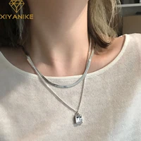 xiyanike 2022 new double layer pendant choker necklace for women girl clavicle snake chain fashion trendy jewelry party collar