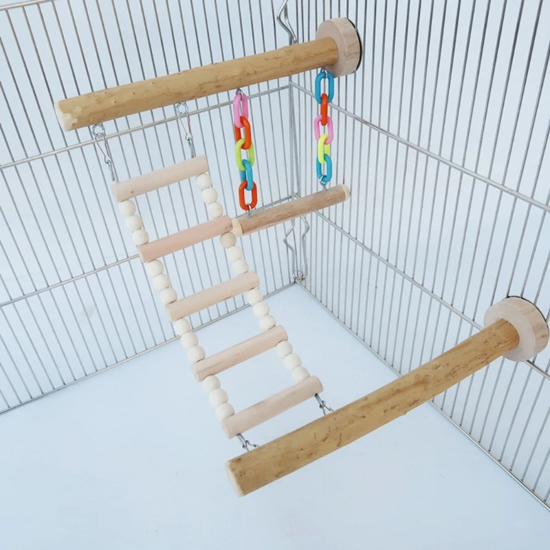 

Wood Bird Perch Sleeping Stand Toy Parrot Swing Climbing Ladder Chewing Beads Birdcage Play Gyms for Parakeet Cockatiel Lovebird