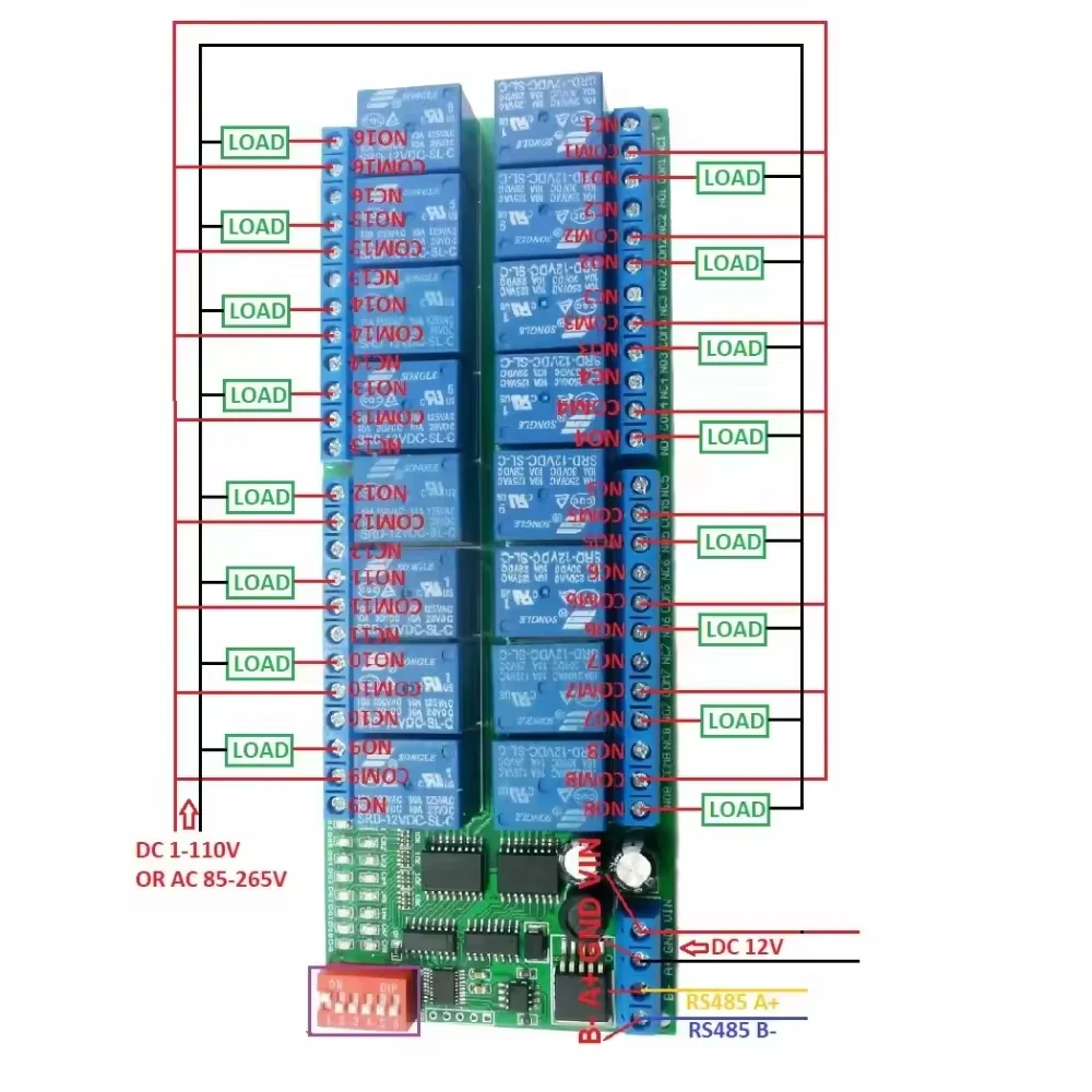 Релейный модуль Modbus RTU 485, плата переключателя дистанционного управления R421B16 для двигателя камеры ПЛК PTZ (art.: 3920d34475fa1) - 3920d34475fa1