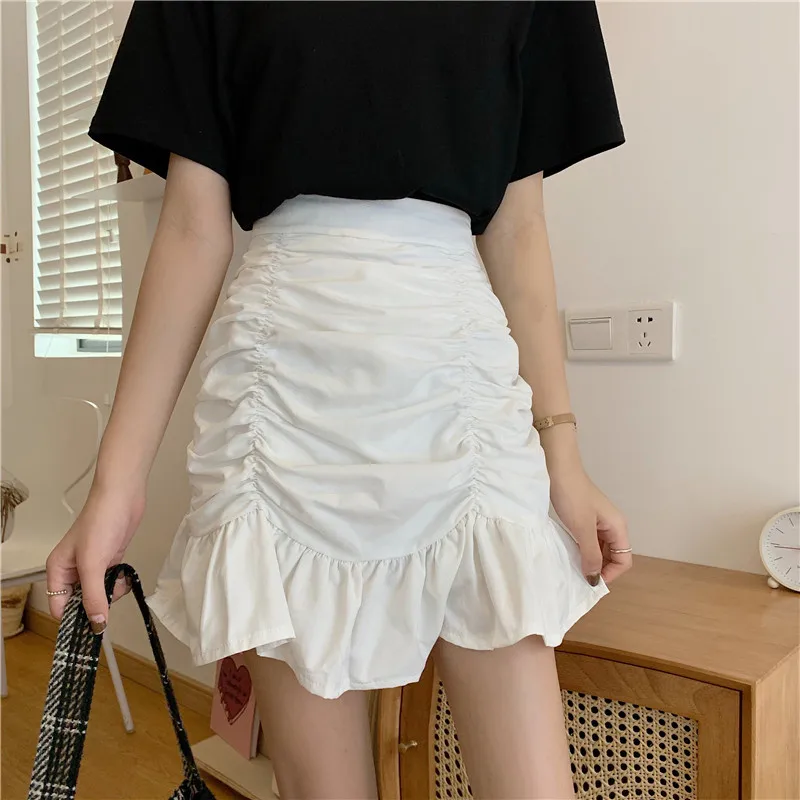 

Y2k Skirts Woman Ruffled Fishtail Bag Hip Skirt A-Line Skirts Elastic High Waist White Black Mini Skirts Korean Fashion Clothing