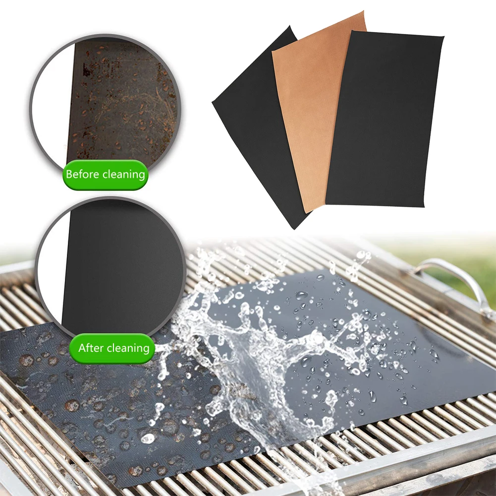

Portable Grill Mat BBQ Mat 3pcs; Black BBQ Baking Pad Barbecue Oven Tool Non Stick Reusable For Outdoor Picnic Pad