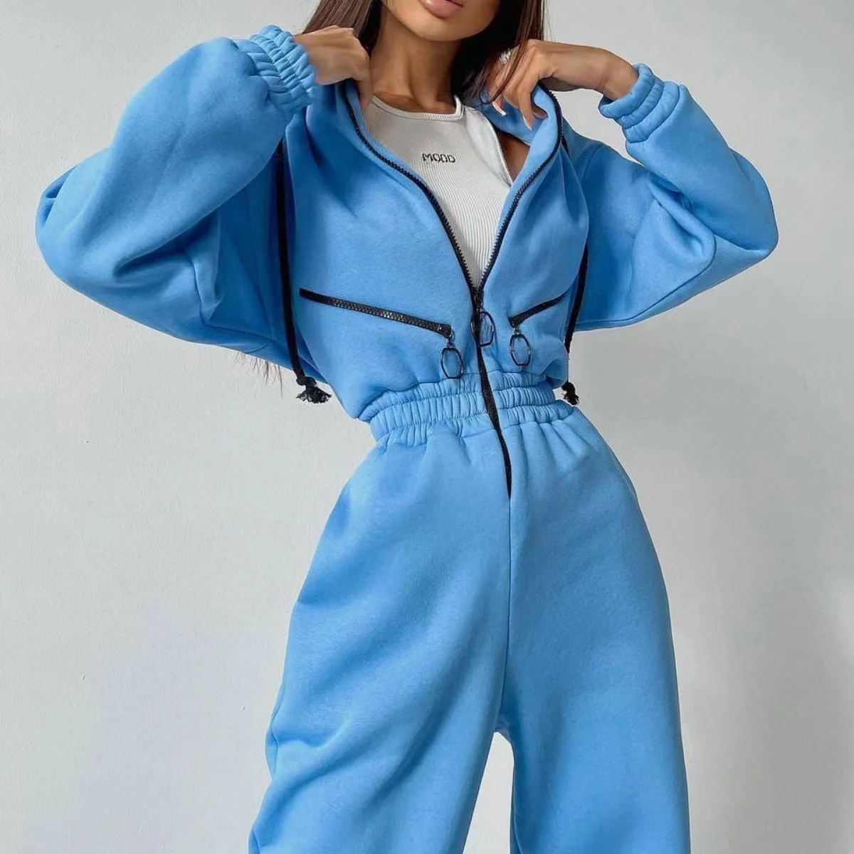 

Autumn Fake Two Piece Sets Women Tracksuit Oversized Suit 2022 Winter Solid Sports Trouser Hoodie Set Female Casual Sweatshirt