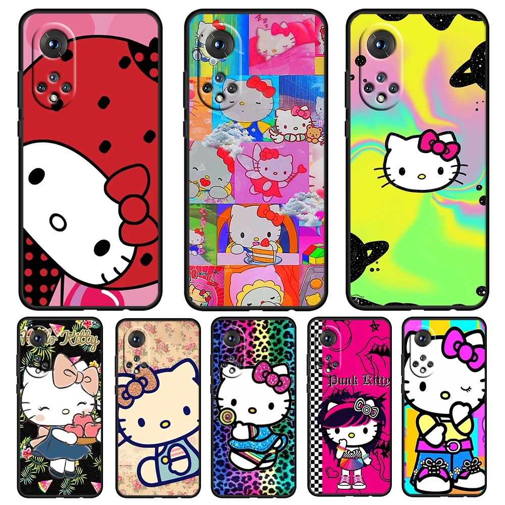 

Hello Kitty Cat Cartoon For Honor 60 50 20 SE Pro X30 10X 10i 10 9X 9A 8X 8A Lite Silicone Soft TPU Black Phone Case Capa Cover