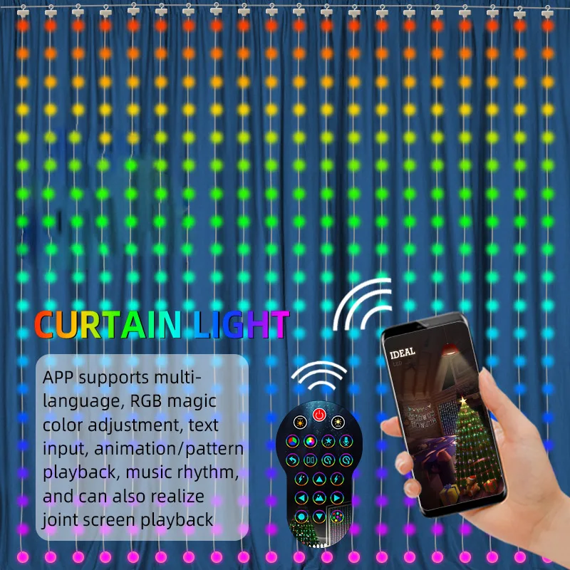 Pаспродажа Оконная занавеска WS2812B, многоцветная гирлянда с управлением через приложение «Водопад», Bluetooth, Рождественская, свадебная, праздничная декор...