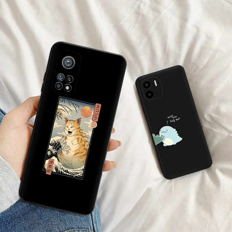 Черные мягкие чехлы для телефонов Redmi Note 10 10s 9 9t 9s 8 8t 7 9a 9i 9c 10a 10c 13 a3 a3x mi 10t Pro Cute Dinosaur