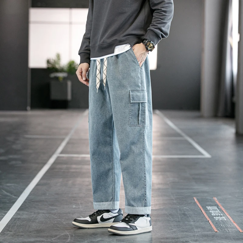 2022 New in Fashion Jeans Men Casual Pants Elastic Waist Straight Pants Denims Men's Clothing