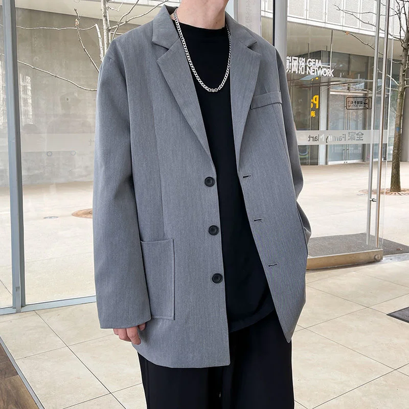 

Hybskr Fashion Brand Men Luxury Suit Coats Trend Solid Gray Casual Loose Jackets Korean Style Blazers Male Harajuku Clothing