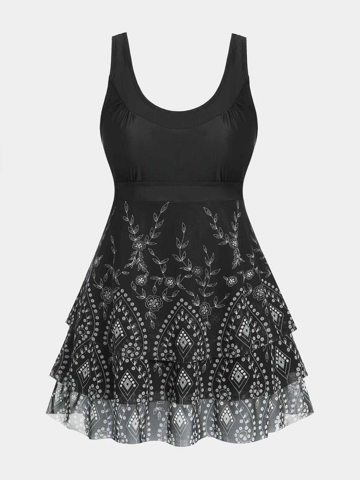 

Двухкомпонентный купальник Танкини в богемном стиле размера плюс 5XL с цветочным рисунком и сеткой, купальный костюм с глубоким вырезом, кор...