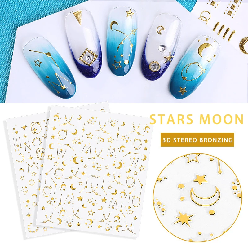 

3psc Contracted Fashion Bees Star Moon Nail Sticker Decorative Nail Sticker Sticker Magic Color Gold 3D Nail Decals Decoration