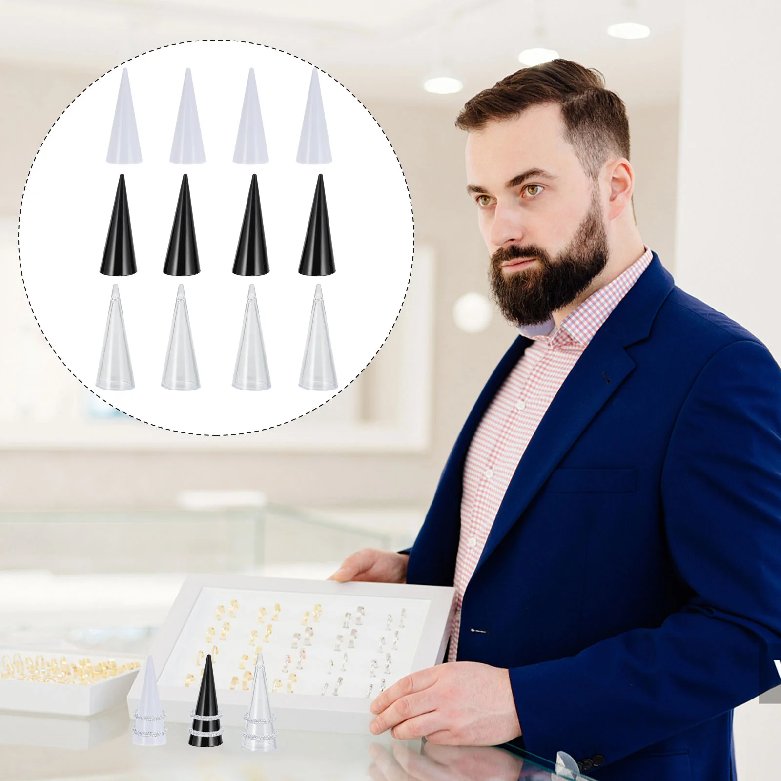 

12pcs Ring Holder Acrylic Ring Holder Cone Shape Ring Display Holders