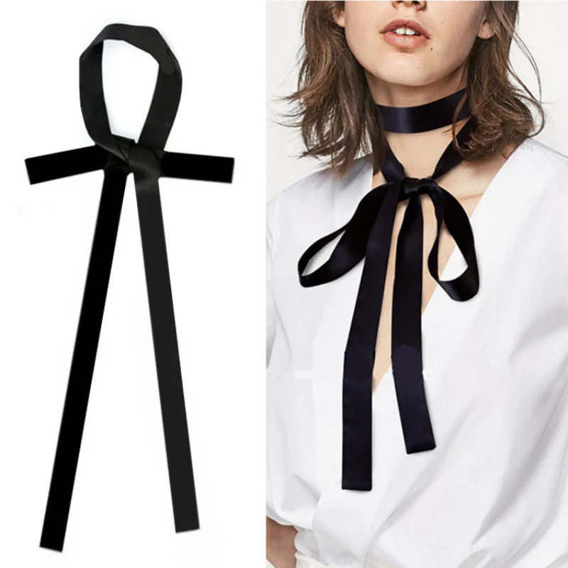 

Модный однотонный сверхдлинный галстук-бабочка JK из ленты, дизайнерская женская юбка, рубашка, тонкий галстук-бабочка для девочек, аксессуары для одежды