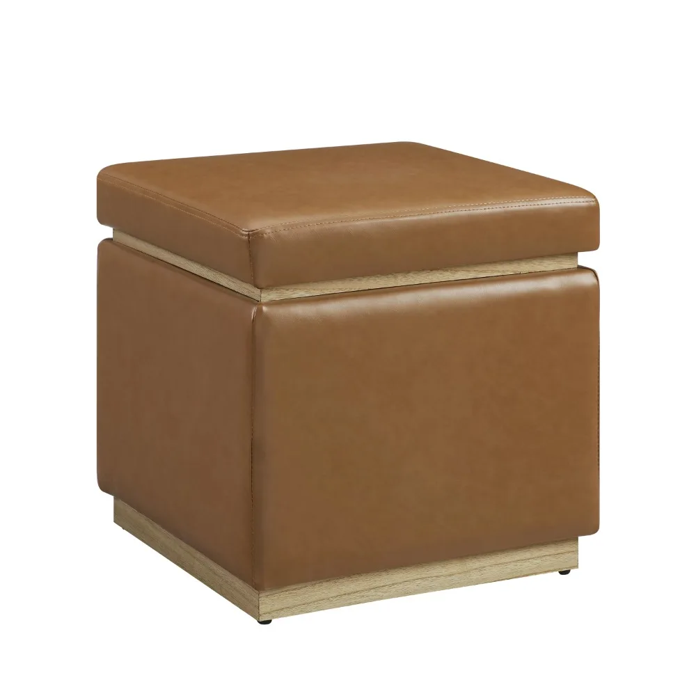 

Elta Square Storage Ottoman Furniture Caramel Faux Leather Freight Free Stools & Ottomans Living Room Home