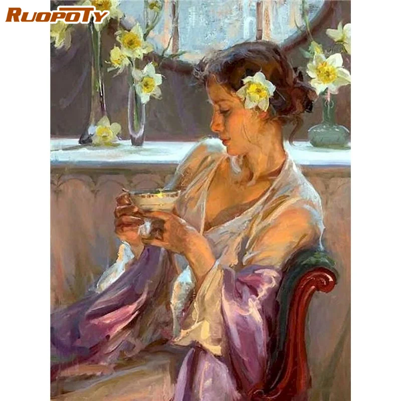

RUOPOTY Painting By Numbers Kits For Adults Children Woman Figure Oil Picture By Number 40x50cm Framed Living Room Decoration