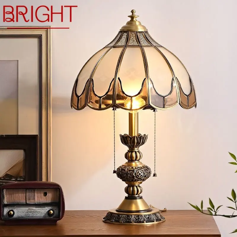

BRIGHT European Brass Table Lamp LED Modern Creative Luxury Copper Bedside Desk Light for Home Living Room Bedroom Decor