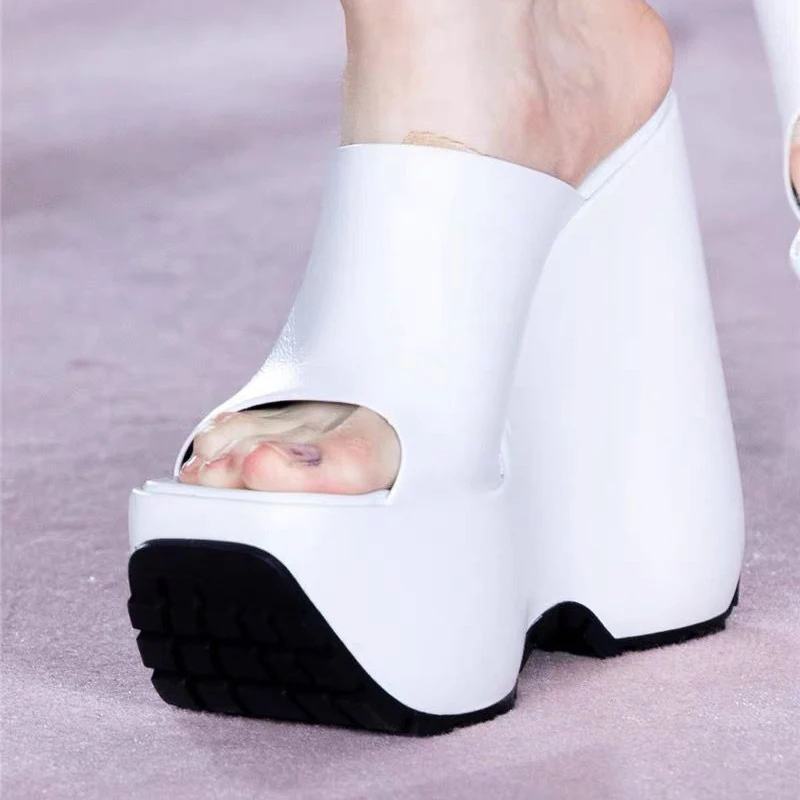 ZOOKERLIN Sexy Peep Toe 15cm Wedges High Heel Women's Slippers Sandals Silk Solid Color Summer Platform Slides Slip On Fashion
