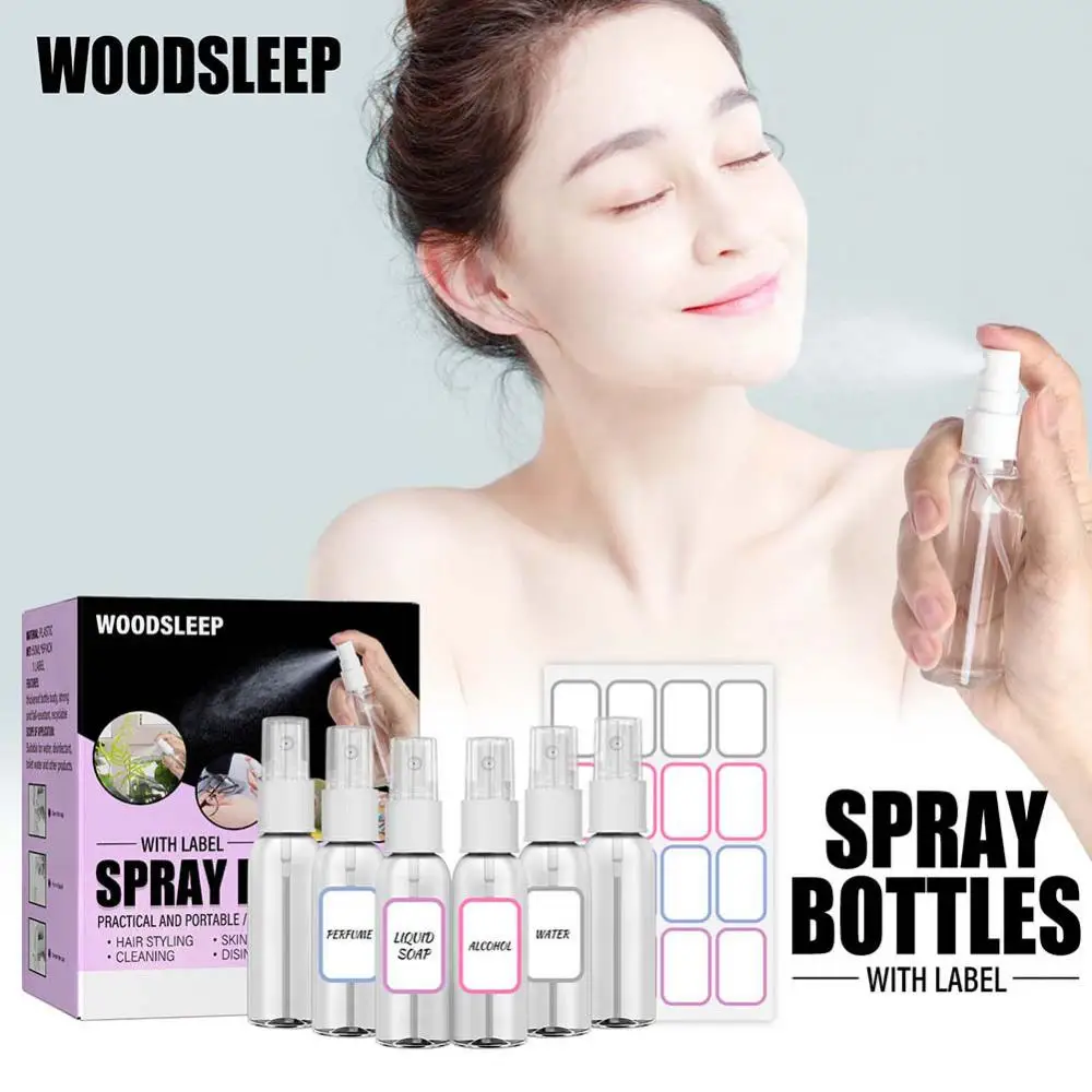 

6 PCS 50ML Spray Bottle Set Travel Sub Bottle Lotion Transparent Empty Bottle With Stickers Portable Storage Refillable Bottles