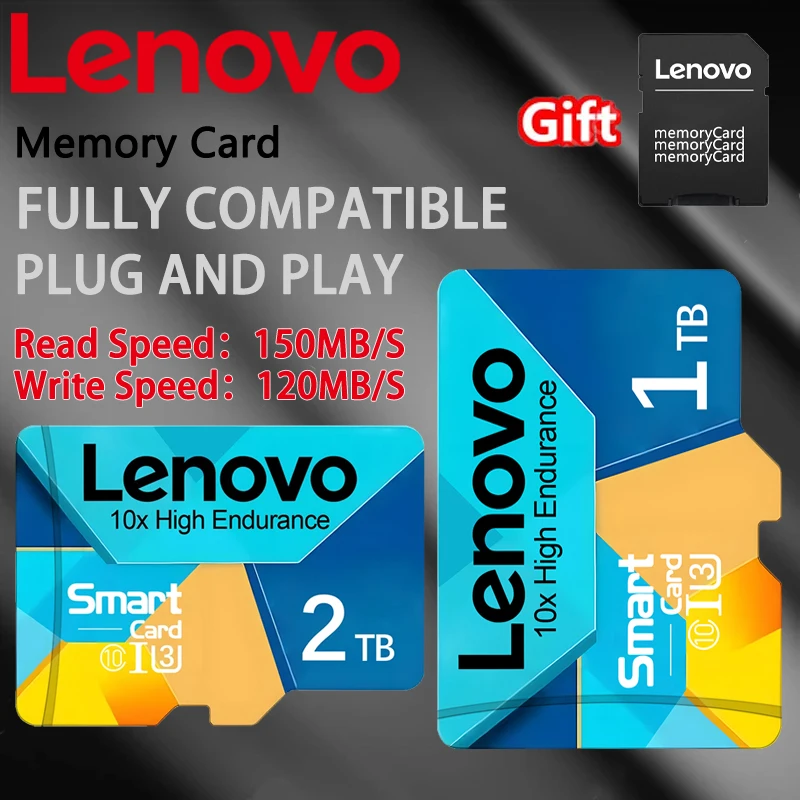Lenovo 2T 1T Micro Card Class10 Высокоскоростная карта памяти 64/128/256/512 ГБ SD-карта с адаптером